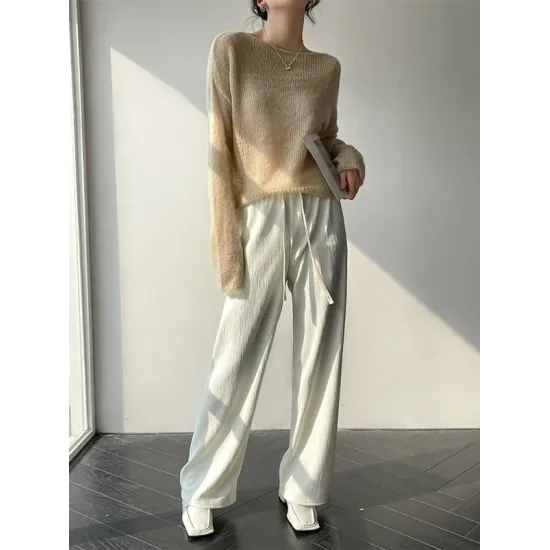 Gentle Mohair Knitted Loose Long Sleeves Solid Color Thin Sweater Tops Gentle Mohair Knitted Loose Long Sleeves Solid Color Thin Sweater Tops