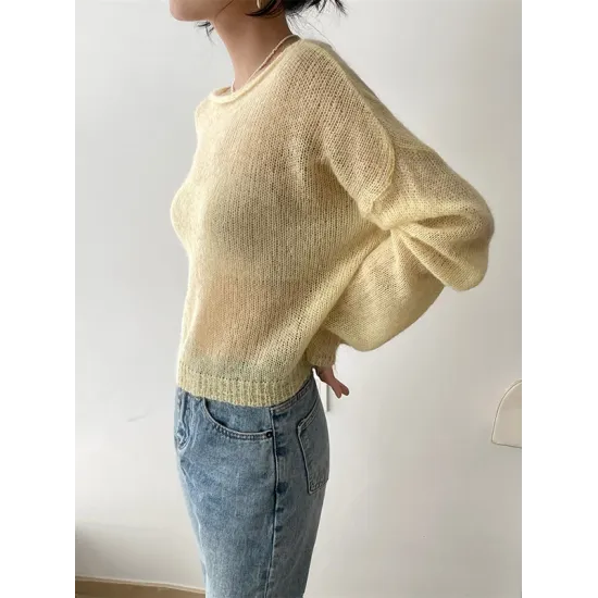 Gentle Mohair Knitted Loose Long Sleeves Solid Color Thin Sweater Tops Gentle Mohair Knitted Loose Long Sleeves Solid Color Thin Sweater Tops