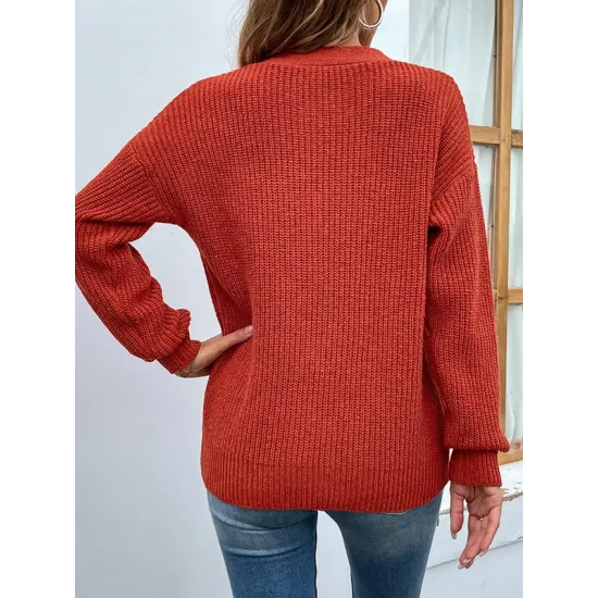 Stylish Loose Solid Color V-Neck Sweater Tops Stylish Loose Solid Color V-Neck Sweater Tops