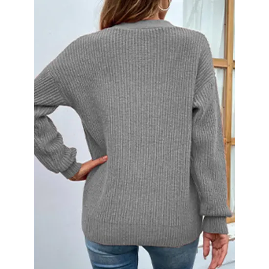 Stylish Loose Solid Color V-Neck Sweater Tops Stylish Loose Solid Color V-Neck Sweater Tops