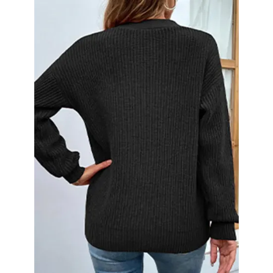 Stylish Loose Solid Color V-Neck Sweater Tops Stylish Loose Solid Color V-Neck Sweater Tops