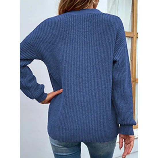 Stylish Loose Solid Color V-Neck Sweater Tops Stylish Loose Solid Color V-Neck Sweater Tops