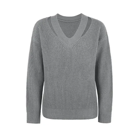 Stylish Loose Solid Color V-Neck Sweater Tops Stylish Loose Solid Color V-Neck Sweater Tops
