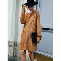 Casual Loose Solid Color Sweater Dress