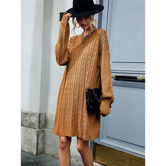 Casual Loose Solid Color Sweater Dress Casual Loose Solid Color Sweater Dress