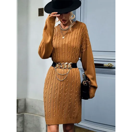 Casual Loose Solid Color Sweater Dress Casual Loose Solid Color Sweater Dress