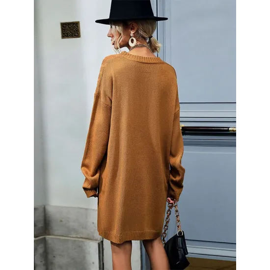 Casual Loose Solid Color Sweater Dress Casual Loose Solid Color Sweater Dress