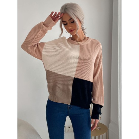 Casual Loose Patchwork Sweater Top Casual Loose Patchwork Sweater Top
