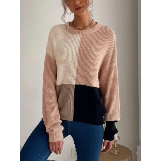 Casual Loose Patchwork Sweater Top Casual Loose Patchwork Sweater Top