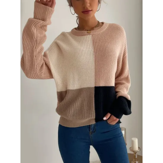 Casual Loose Patchwork Sweater Top Casual Loose Patchwork Sweater Top