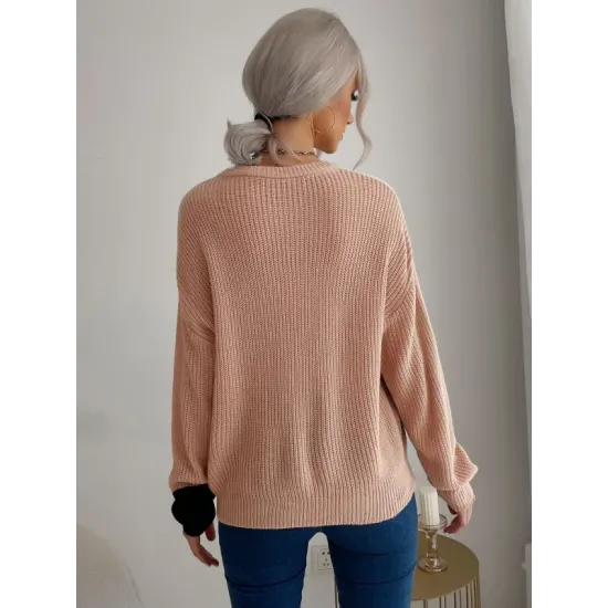 Casual Loose Patchwork Sweater Top Casual Loose Patchwork Sweater Top