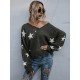 Casual Loose Patchwork V-Neck Sweater Top Casual Loose Patchwork V-Neck Sweater Top