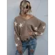 Casual Loose Patchwork V-Neck Sweater Top Casual Loose Patchwork V-Neck Sweater Top