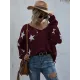 Casual Loose Patchwork V-Neck Sweater Top Casual Loose Patchwork V-Neck Sweater Top