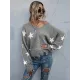 Casual Loose Patchwork V-Neck Sweater Top Casual Loose Patchwork V-Neck Sweater Top