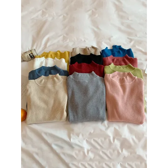 Casual Skinny Long Sleeves Solid Color High-Neck Sweater Tops Casual Skinny Long Sleeves Solid Color High-Neck Sweater Tops