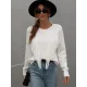 Original Long Sleeves Loose Tasseled Solid Color Round-Neck Sweater Tops