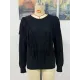 Original Long Sleeves Loose Tasseled Solid Color Round-Neck Sweater Tops