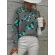 Original Long Sleeves Loose Butterfly Print Contrast Color Round-Neck Sweater Tops Original Long Sleeves Loose Butterfly Print Contrast Color Round-Neck Sweater Tops