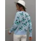 Original Long Sleeves Loose Butterfly Print Contrast Color Round-Neck Sweater Tops Original Long Sleeves Loose Butterfly Print Contrast Color Round-Neck Sweater Tops