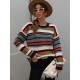 Original Long Sleeves Loose Contrast Color Striped Round-Neck Sweater Tops Original Long Sleeves Loose Contrast Color Striped Round-Neck Sweater Tops