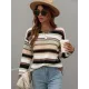 Original Long Sleeves Loose Contrast Color Striped Round-Neck Sweater Tops Original Long Sleeves Loose Contrast Color Striped Round-Neck Sweater Tops