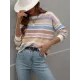 Original Long Sleeves Loose Contrast Color Striped Round-Neck Sweater Tops Original Long Sleeves Loose Contrast Color Striped Round-Neck Sweater Tops
