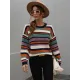Original Long Sleeves Loose Contrast Color Striped Round-Neck Sweater Tops Original Long Sleeves Loose Contrast Color Striped Round-Neck Sweater Tops