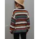 Original Long Sleeves Loose Contrast Color Striped Round-Neck Sweater Tops Original Long Sleeves Loose Contrast Color Striped Round-Neck Sweater Tops