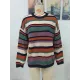 Original Long Sleeves Loose Contrast Color Striped Round-Neck Sweater Tops Original Long Sleeves Loose Contrast Color Striped Round-Neck Sweater Tops