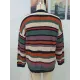 Original Long Sleeves Loose Contrast Color Striped Round-Neck Sweater Tops Original Long Sleeves Loose Contrast Color Striped Round-Neck Sweater Tops