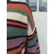 Original Long Sleeves Loose Contrast Color Striped Round-Neck Sweater Tops Original Long Sleeves Loose Contrast Color Striped Round-Neck Sweater Tops