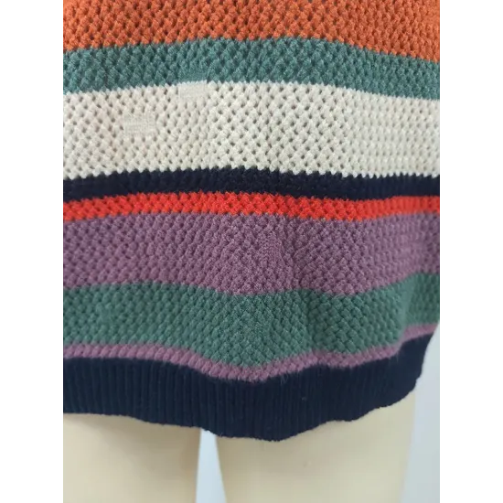 Original Long Sleeves Loose Contrast Color Striped Round-Neck Sweater Tops Original Long Sleeves Loose Contrast Color Striped Round-Neck Sweater Tops