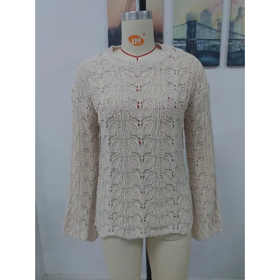 Original Creation Long Sleeves Loose Hollow Solid Color Round-Neck Sweater Tops