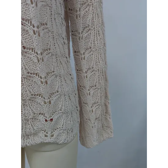 Original Creation Long Sleeves Loose Hollow Solid Color Round-Neck Sweater Tops