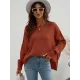 Casual Long Sleeves Loose Split-Side Solid Color Round-Neck Sweater Tops Casual Long Sleeves Loose Split-Side Solid Color Round-Neck Sweater Tops