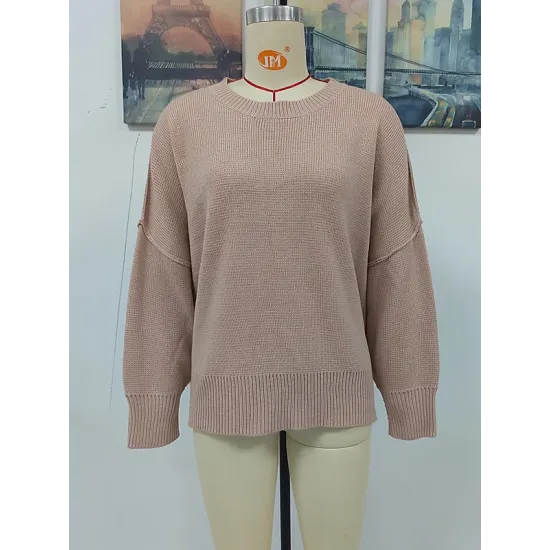 Casual Long Sleeves Loose Split-Side Solid Color Round-Neck Sweater Tops Casual Long Sleeves Loose Split-Side Solid Color Round-Neck Sweater Tops