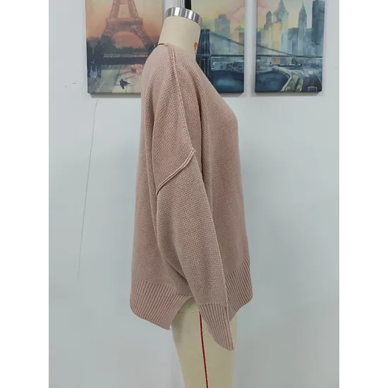 Casual Long Sleeves Loose Split-Side Solid Color Round-Neck Sweater Tops Casual Long Sleeves Loose Split-Side Solid Color Round-Neck Sweater Tops