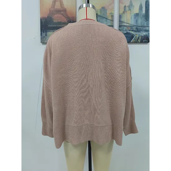 Casual Long Sleeves Loose Split-Side Solid Color Round-Neck Sweater Tops Casual Long Sleeves Loose Split-Side Solid Color Round-Neck Sweater Tops