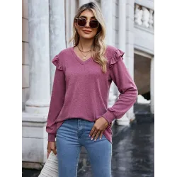 Casual Loose Solid Color V-Neck Shirts Top