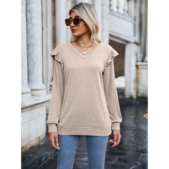Casual Loose Solid Color V-Neck Shirts Top Casual Loose Solid Color V-Neck Shirts Top