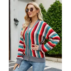 Casual Loose Patchwork V-Neck Sweater Top