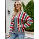 Casual Loose Patchwork V-Neck Sweater Top Casual Loose Patchwork V-Neck Sweater Top