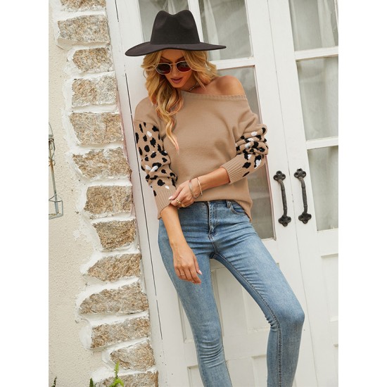 Casual Loose Leopard Patchwork Sweater Top Casual Loose Leopard Patchwork Sweater Top