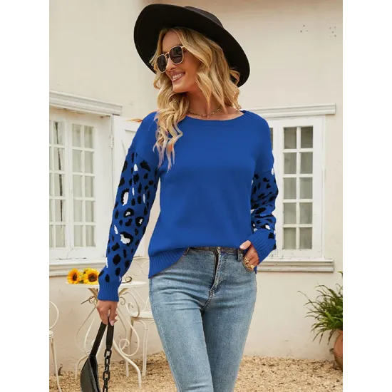 Casual Loose Leopard Patchwork Sweater Top Casual Loose Leopard Patchwork Sweater Top