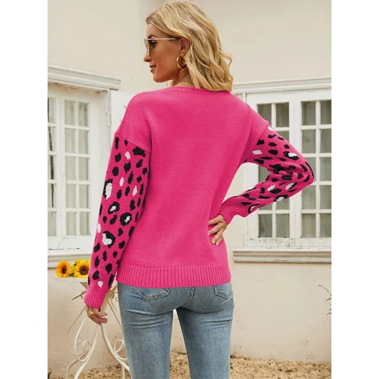 Casual Loose Leopard Patchwork Sweater Top Casual Loose Leopard Patchwork Sweater Top