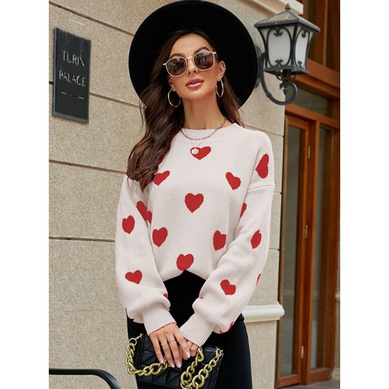 Casual Puff Sleeves Loose Heart Shape Sweater Top Casual Puff Sleeves Loose Heart Shape Sweater Top