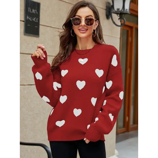 Casual Puff Sleeves Loose Heart Shape Sweater Top Casual Puff Sleeves Loose Heart Shape Sweater Top