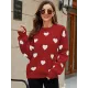Casual Puff Sleeves Loose Heart Shape Sweater Top Casual Puff Sleeves Loose Heart Shape Sweater Top