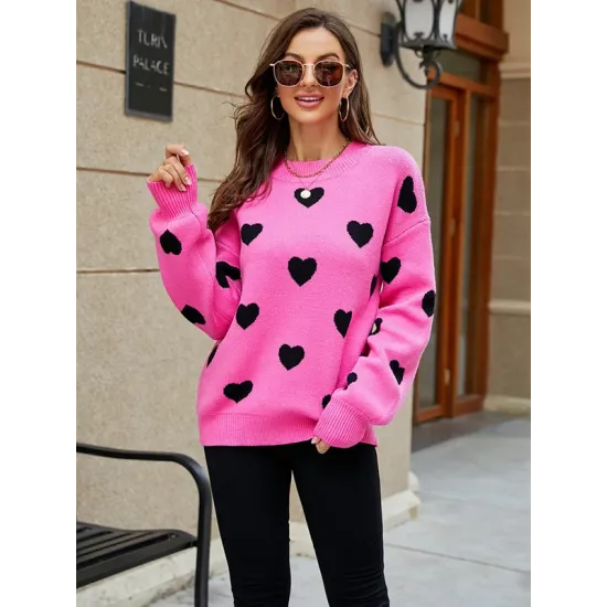 Casual Puff Sleeves Loose Heart Shape Sweater Top Casual Puff Sleeves Loose Heart Shape Sweater Top